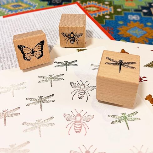 Vintage Wood Rubber Stamp Set - 5Pcs Antique Butterfly, Bee, Dragonfly Designs for DIY Art Journals, Scrapbooking, Card Making - Reusable Craft Stamps Gift for Crafters in Saudi Arabia