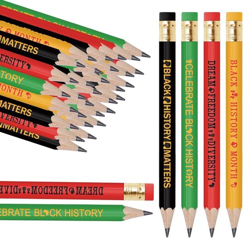 JarThenaAMCS Black History Month Pencil with Eraser 48 Pcs Writing Short Pencil 4 In Black Yellow Red Green Juneteenth African Wood Half Pencils for Classroom Office Stationery Gift in Kuwait
