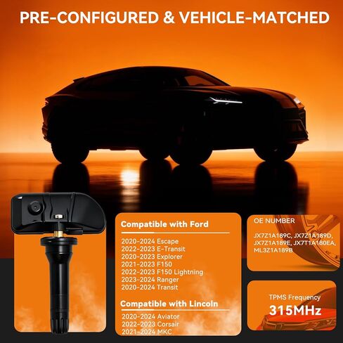 4 قطع مستشعر مراقبة ضغط الإطارات المبرمج مسبقًا 315 ميجا هرتز TPMS JX7Z1A189C مناسب لفورد 2021-2023 F150 2020-2024 Escape 2023-2024 Ranger، مناسب لينكولن 2021-2024 MKC 2020-2024 Aviator in Kuwait