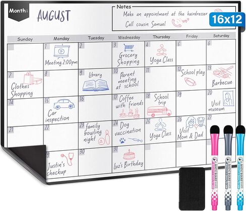 Magnetic Dry Erase Whiteboard Calendar for Fridge (16 x 12"), Refrigerator White Board Sheet w/ 3 Colorful Markers & Eraser, Monthly Meal Planner & Organizer for Family by Yes4Quality in Saudi Arabia