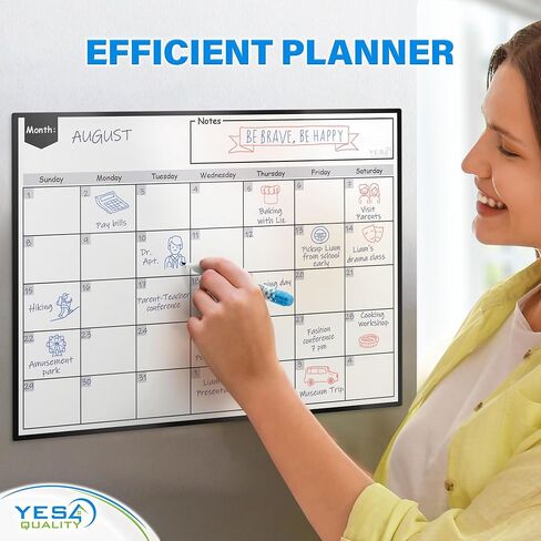 Magnetic Dry Erase Whiteboard Calendar for Fridge (16 x 12"), Refrigerator White Board Sheet w/ 3 Colorful Markers & Eraser, Monthly Meal Planner & Organizer for Family by Yes4Quality in Saudi Arabia