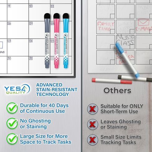 Magnetic Dry Erase Whiteboard Calendar for Fridge (16 x 12"), Refrigerator White Board Sheet w/ 3 Colorful Markers & Eraser, Monthly Meal Planner & Organizer for Family by Yes4Quality in Saudi Arabia