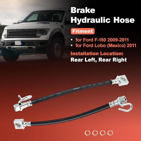 استبدال خرطوم الفرامل الهيدروليكي الخلفي Motoforti لسيارة Ford F-150 Lobo 2009 2010 2011 BL3Z2268A خط الفرامل المطاطي المرن طقم إصلاح خرطوم الفرامل الخلفي الأيسر أنبوب مرن 2201836 قطعتان in Kuwait