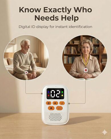 PILSAMAS Rechargeable Medical Alert System for Seniors No Monthly Fee, IP65 Waterproof Emergency Wristband & Necklace Call Button Set, Wireless Portable Caregiver Pager with LCD Dispaly, Vibration in Kuwait