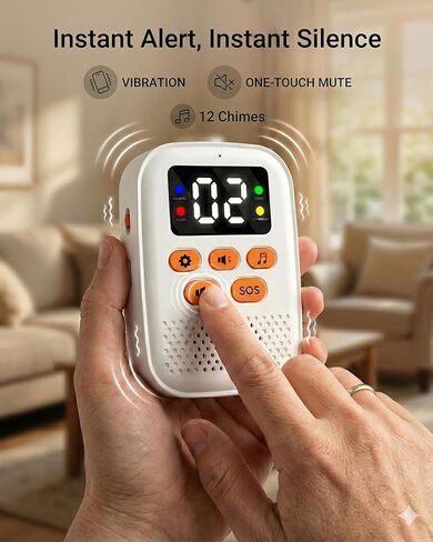 PILSAMAS Rechargeable Medical Alert System for Seniors No Monthly Fee, IP65 Waterproof Emergency Wristband & Necklace Call Button Set, Wireless Portable Caregiver Pager with LCD Dispaly, Vibration in Kuwait