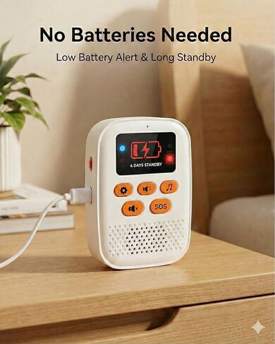 PILSAMAS Rechargeable Medical Alert System for Seniors No Monthly Fee, IP65 Waterproof Emergency Wristband & Necklace Call Button Set, Wireless Portable Caregiver Pager with LCD Dispaly, Vibration in Kuwait
