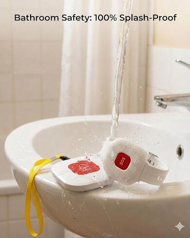 PILSAMAS Rechargeable Medical Alert System for Seniors No Monthly Fee, IP65 Waterproof Emergency Wristband & Necklace Call Button Set, Wireless Portable Caregiver Pager with LCD Dispaly, Vibration in Kuwait