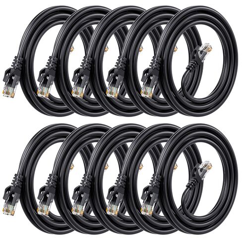 Cat6 Ethernet Cable, 10-Pack 6ft in Black Color, Cat 6 Cable RJ45, LAN, 24AWG UTP, Network, Patch, Internet Cable (6 feet, 10 Pack) in Saudi Arabia