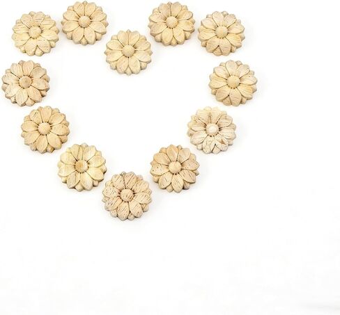 10PCS Wood Rosettes Little Flowers Onlay Appliques (Dia-3cm/1.18"), Unpainted Round Wood Appliques Decorative Carving Craft Decals for Home Chests Cabinet Door Cupboard Dresser Pew Wardrobe Decor in Saudi Arabia