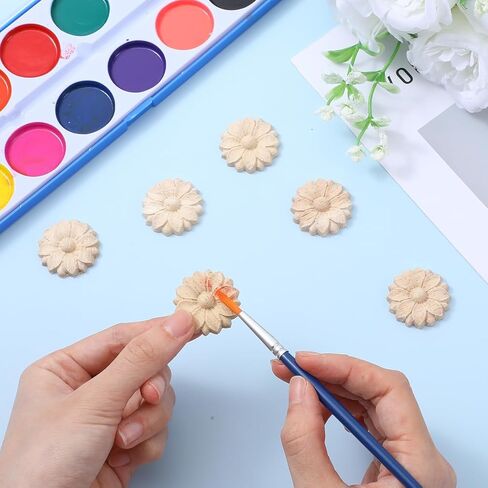 10PCS Wood Rosettes Little Flowers Onlay Appliques (Dia-3cm/1.18"), Unpainted Round Wood Appliques Decorative Carving Craft Decals for Home Chests Cabinet Door Cupboard Dresser Pew Wardrobe Decor in Saudi Arabia