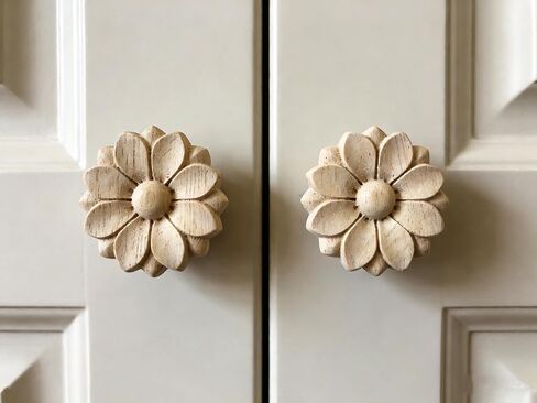 10PCS Wood Rosettes Little Flowers Onlay Appliques (Dia-3cm/1.18"), Unpainted Round Wood Appliques Decorative Carving Craft Decals for Home Chests Cabinet Door Cupboard Dresser Pew Wardrobe Decor in Saudi Arabia
