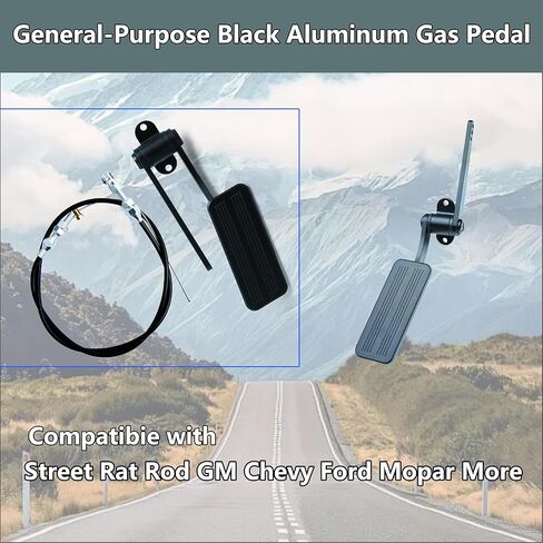 Universal Black Aluminum Gas Pedal Compatible with Street Rat Rod GM Chevy Ford Mopar, with Rubber Cable in Saudi Arabia