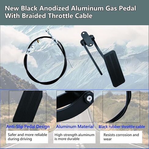 Universal Black Aluminum Gas Pedal Compatible with Street Rat Rod GM Chevy Ford Mopar, with Rubber Cable in Saudi Arabia