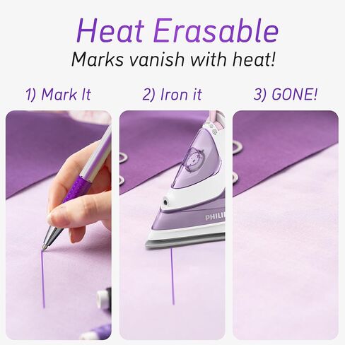 Lange & König 4x Tailors Chalk + Heat Erasable Fabric Marking Pens for Sewing - Sewing Supplies Quilting Supplies Table Accessories Embroidery Pen Tailors Chalk Alternative (Purple) in Saudi Arabia