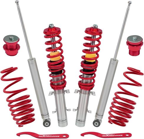 maxpeedingrods Coilovers for VW Golf MK4 FWD 1997-2007، for VW Beetle1998-2010، for VW Jetta MK4 1999-2005، طقم تعليق Coilovers قابل للتعديل للارتفاع، طقم خفض أحمر in Kuwait