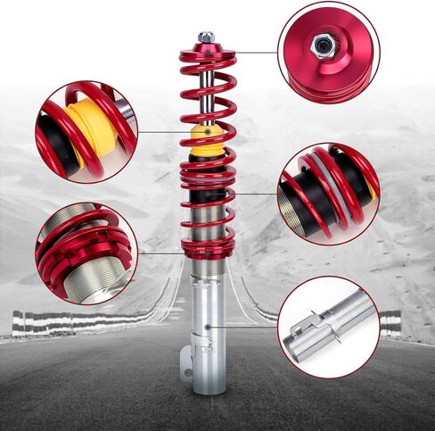maxpeedingrods Coilovers for VW Golf MK4 FWD 1997-2007، for VW Beetle1998-2010، for VW Jetta MK4 1999-2005، طقم تعليق Coilovers قابل للتعديل للارتفاع، طقم خفض أحمر in Kuwait
