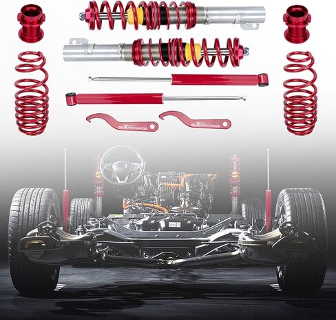 maxpeedingrods Coilovers for VW Golf MK4 FWD 1997-2007، for VW Beetle1998-2010، for VW Jetta MK4 1999-2005، طقم تعليق Coilovers قابل للتعديل للارتفاع، طقم خفض أحمر in Kuwait
