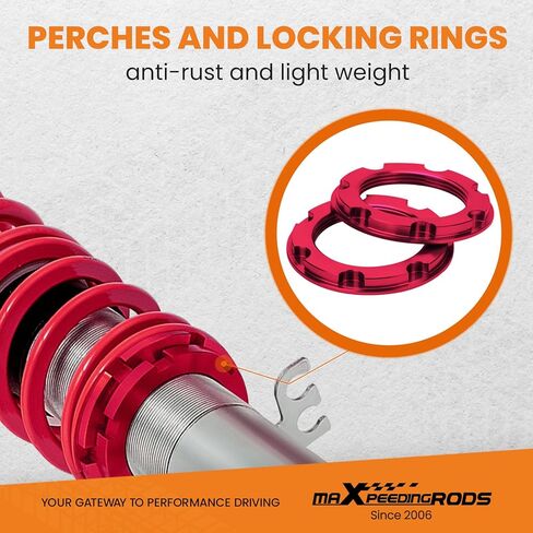 maxpeedingrods Coilovers for VW Golf MK4 FWD 1997-2007، for VW Beetle1998-2010، for VW Jetta MK4 1999-2005، طقم تعليق Coilovers قابل للتعديل للارتفاع، طقم خفض أحمر in Kuwait