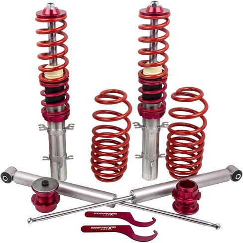 maxpeedingrods Coilovers for VW Golf MK4 FWD 1997-2007، for VW Beetle1998-2010، for VW Jetta MK4 1999-2005، طقم تعليق Coilovers قابل للتعديل للارتفاع، طقم خفض أحمر in Kuwait