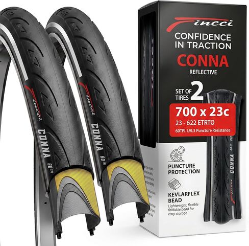 Fincci Conna Pair 700x23c Tires Road Bike 23-622 Foldable Bike Tire 60TPI with 1mm Antipuncture Protection for Cycling Racing Touring - Pack of 2 Bicycle Tires 700 x 23c in Saudi Arabia