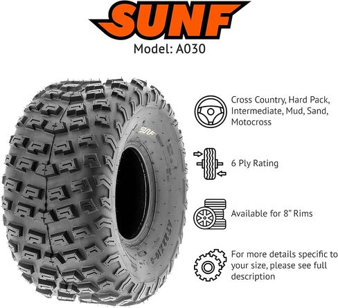 [مجموعة من 4] إطارات SunF Knobby Race البديلة ATV UTV A/T 6 Ply 22x10-8 22x10x8 Tubeless A030، أسود in Kuwait
