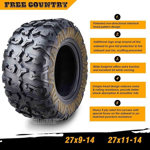 مجموعة Free Country مكونة من 6 إطارات ATV/UTV متميزة (2) 27x9-14 و(6) 27X11-14 8PR مع واقي من الخدوش in Kuwait