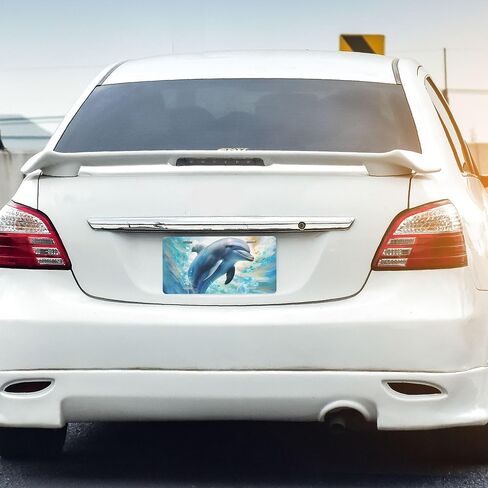 License Plate for Car Designs Stainless Front License Plate Cover Waterproof Rust-Free Metal Aluminum Fit Truck SUV Rv Car 6 X 12 Decorative Ocean Animal Dolphin Accessories for Women Men in Saudi Arabia