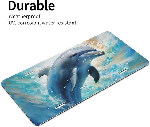 License Plate for Car Designs Stainless Front License Plate Cover Waterproof Rust-Free Metal Aluminum Fit Truck SUV Rv Car 6 X 12 Decorative Ocean Animal Dolphin Accessories for Women Men in Saudi Arabia