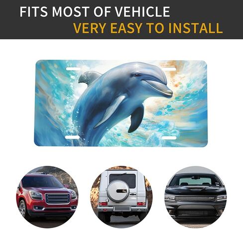 License Plate for Car Designs Stainless Front License Plate Cover Waterproof Rust-Free Metal Aluminum Fit Truck SUV Rv Car 6 X 12 Decorative Ocean Animal Dolphin Accessories for Women Men in Saudi Arabia