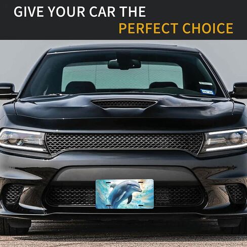 License Plate for Car Designs Stainless Front License Plate Cover Waterproof Rust-Free Metal Aluminum Fit Truck SUV Rv Car 6 X 12 Decorative Ocean Animal Dolphin Accessories for Women Men in Saudi Arabia