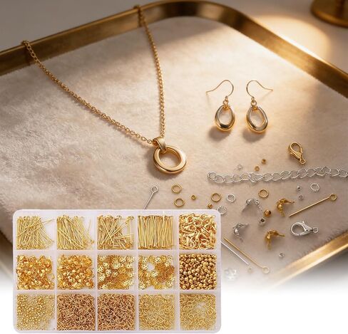 1260 Pcs Jewelry Making Supplies, Jewelry Making Tools with Eye Pins Head Pins Lobster Clasps Crimp Beads Bead Caps Jump Rings, Beading Kit for Earring Necklace Bracelet, DIY Kits for Adults, Mixed in Kuwait