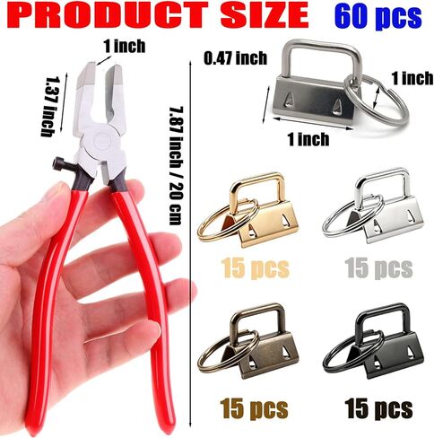 OFCOX 60 Sets Key Fob Hardware Kit with Glass Running Pliers, 1 Inch Keychain Hardware with Key Ring for Lanyard Wristlet Making Supplies, 4 Colors for DIY Craft Key Chains in Saudi Arabia