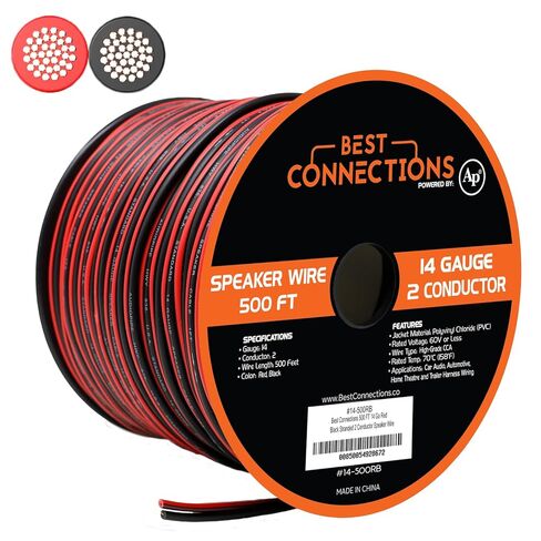 BEST CONNECTIONS Speaker Zip Wire (Various Gauge/Size Options) Primary Bonded Red & Black Speaker Cable Stranded Speaker Wire Car Audio Automotive Home Theatre (200 Feet (100ft x 2), 16 Guage) in Saudi Arabia