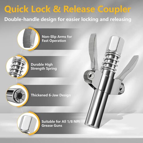 8PCS Grease Gun Tips, Grease Gun Needle Tip Includes Lock Coupler, 90°Adapter, Plain Coupler, Needle Nozzle, Sharp Nozzle, Injector Needle, Straight Pipe, Bend Pipe in Saudi Arabia