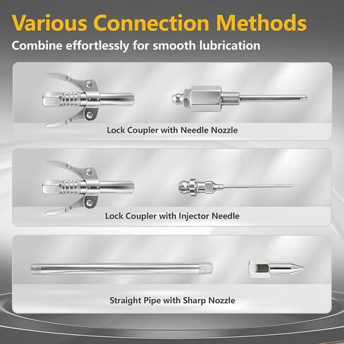 8PCS Grease Gun Tips, Grease Gun Needle Tip Includes Lock Coupler, 90°Adapter, Plain Coupler, Needle Nozzle, Sharp Nozzle, Injector Needle, Straight Pipe, Bend Pipe in Saudi Arabia