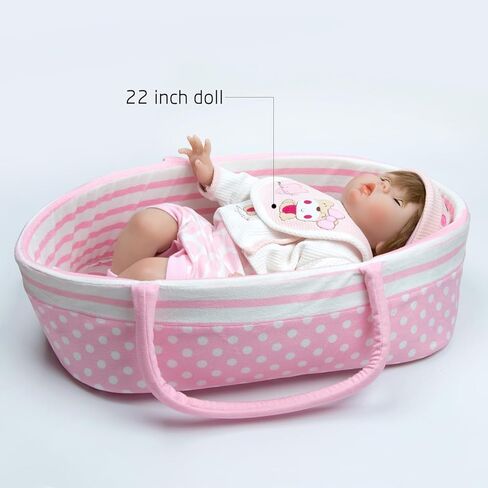 Reborn Baby Dolls Bassinet Pink Crib Bed Soft Toddler Doll Carrier for 18-24 Inch Baby Doll Accessories Baskets with Handle in Kuwait