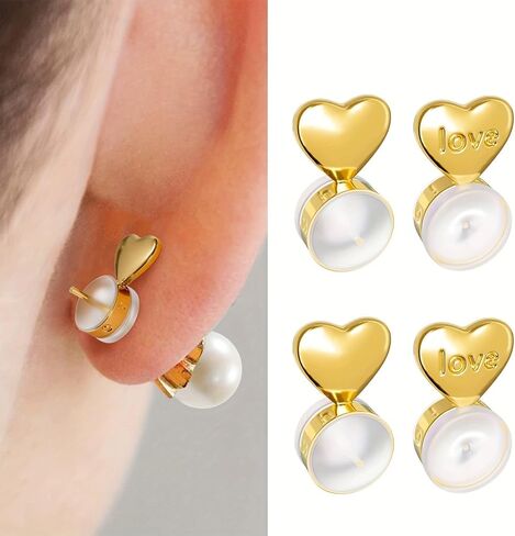 12 PCS Rubber Earring Backs for Droopy Ears，Heart Silicone Earring Lifter，Hypoallergenic Secure Earrings Backs Replacements for Heavy Earrings (Gold,Rose Gold and Silver) in Kuwait
