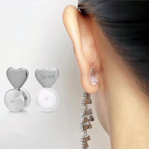 12 PCS Rubber Earring Backs for Droopy Ears，Heart Silicone Earring Lifter，Hypoallergenic Secure Earrings Backs Replacements for Heavy Earrings (Gold,Rose Gold and Silver) in Kuwait