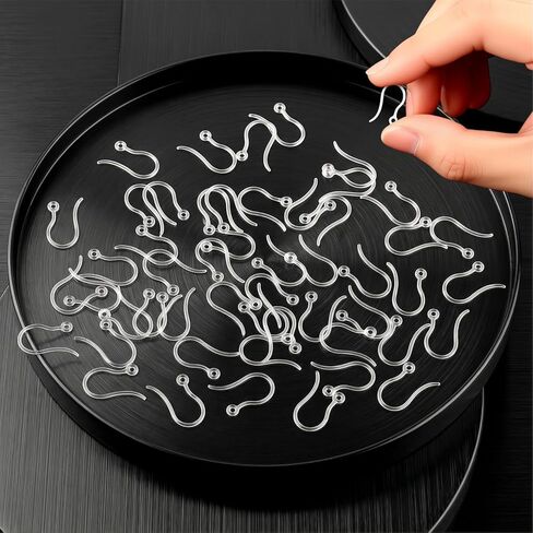 50 PCS Clear Plastic Earring Hooks, Anti Allergy Ear Wires Clear French Hook Earring Findings for DIY Jewelry Making, Sensitive Ears, Sports, Invisible Wear in Kuwait