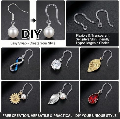50 PCS Clear Plastic Earring Hooks, Anti Allergy Ear Wires Clear French Hook Earring Findings for DIY Jewelry Making, Sensitive Ears, Sports, Invisible Wear in Kuwait