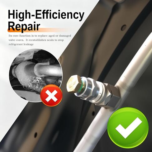 17PCS AC Valve Core Kit,Double Head A/C Valve Core Removal Tool Set with R134a R12 Valves Cores,High/Low Pressure Side Couplings,Universal A/C Tool Fit for Refrigeration System Repair in Kuwait