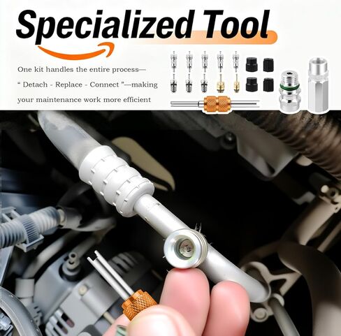 17PCS AC Valve Core Kit,Double Head A/C Valve Core Removal Tool Set with R134a R12 Valves Cores,High/Low Pressure Side Couplings,Universal A/C Tool Fit for Refrigeration System Repair in Kuwait