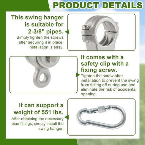 Silkfly 2 Pcs 2-3/8" Heavy Duty Swing Hangers Set Steel Pipe Hanger Cast Aluminum a Frame Swing Set Bracket Hardware for Pipe Beams in Kuwait