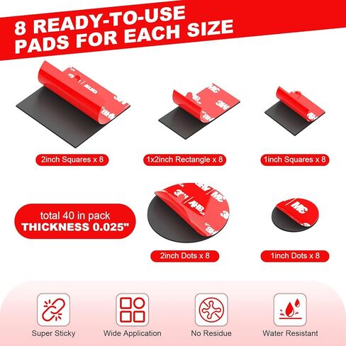 Double Sided Tape Heavy Duty 40PCS Adhesive Pads 1“ and 2" Squares Dots Rectangles Strong Waterproof Mounting Tape for Dashboard Dash Cam Windshield Suction Cup Phone Holders Black in Saudi Arabia