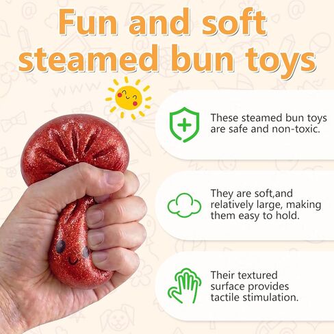 4Pcs Dumpling Squeeze Toy, Dumpling Glitter, Giant Dumplings Glitter Box, Colorful Sensory Toys Stress Relief Ball, Squishy Toy with Steamer Box, Soft Squeeze Decompression Dough in Saudi Arabia