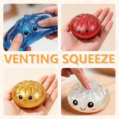 4Pcs Dumpling Squeeze Toy, Dumpling Glitter, Giant Dumplings Glitter Box, Colorful Sensory Toys Stress Relief Ball, Squishy Toy with Steamer Box, Soft Squeeze Decompression Dough in Saudi Arabia