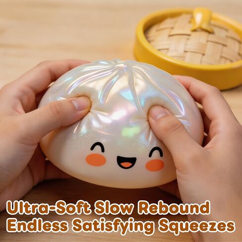 4Pcs Dumpling Squeeze Toy, Dumpling Glitter, Giant Dumplings Glitter Box, Colorful Sensory Toys Stress Relief Ball, Squishy Toy with Steamer Box, Soft Squeeze Decompression Dough in Saudi Arabia