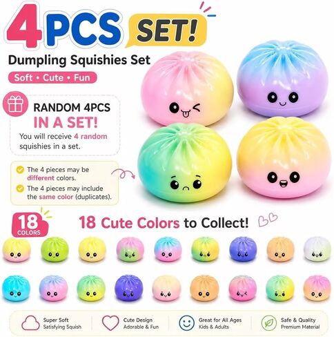 4Pcs Dumpling Squishies Mystery Box,18 Colors Random Mystery Glitter Dumpling Squishies Toy Gift Box,Colorful Dumplings Stress Balls Fidget Sensory Toy Desk Toys for Adults (Random 4 Colors) in Saudi Arabia