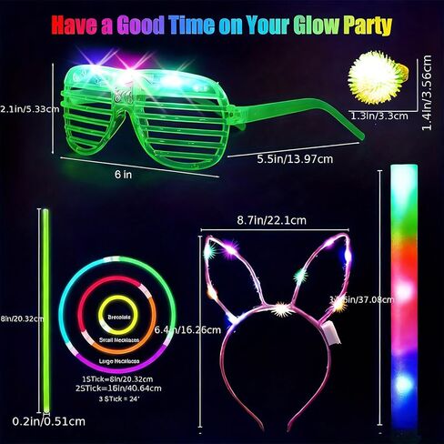 142 PCS Glow in the Dark Party Supplies, 12 Foam Sticks, 12PCS LED Glasses,6PCS Rabbit Headband 100PCS Glow Sticks and 12PCS Finger Lights Neon Party Favors for Wedding,Birthday,New Year, Carnivals in Saudi Arabia