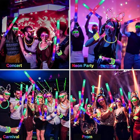 142 PCS Glow in the Dark Party Supplies, 12 Foam Sticks, 12PCS LED Glasses,6PCS Rabbit Headband 100PCS Glow Sticks and 12PCS Finger Lights Neon Party Favors for Wedding,Birthday,New Year, Carnivals in Saudi Arabia